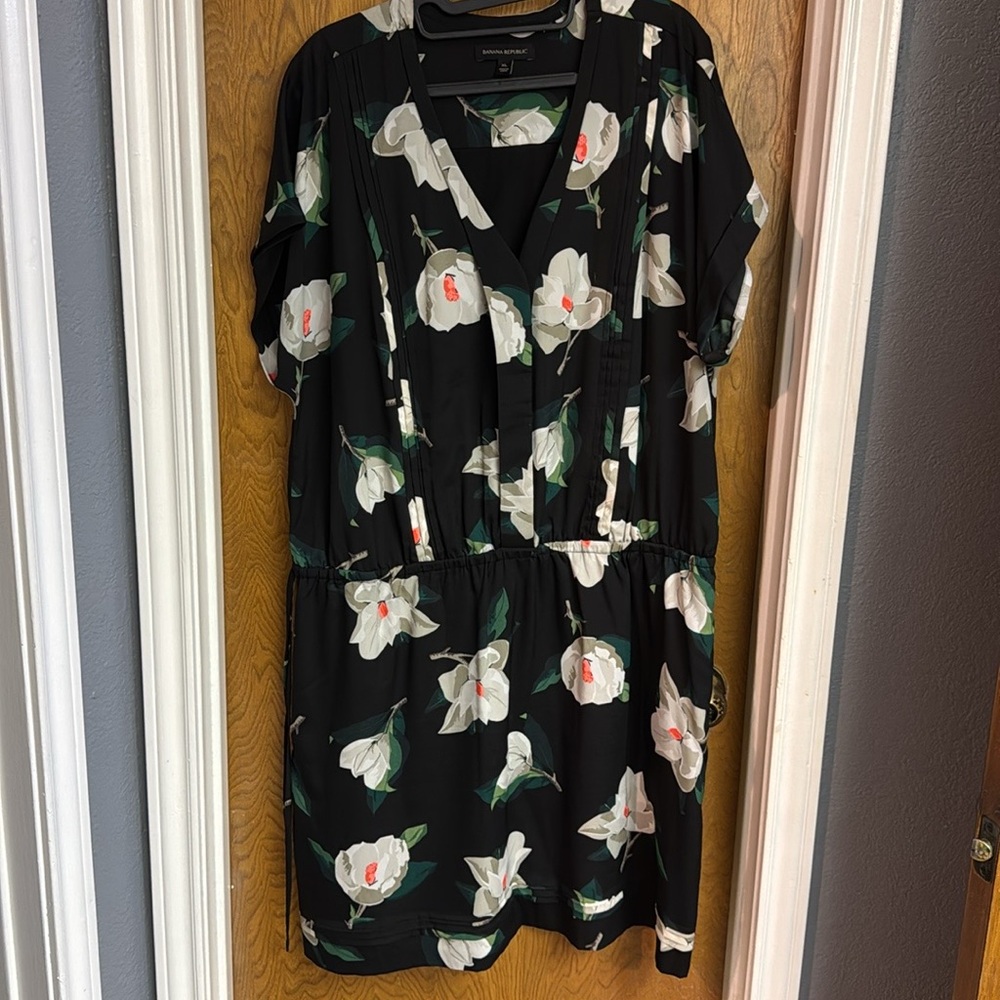 Banana Republic Black Dress with Green and Cream Floral